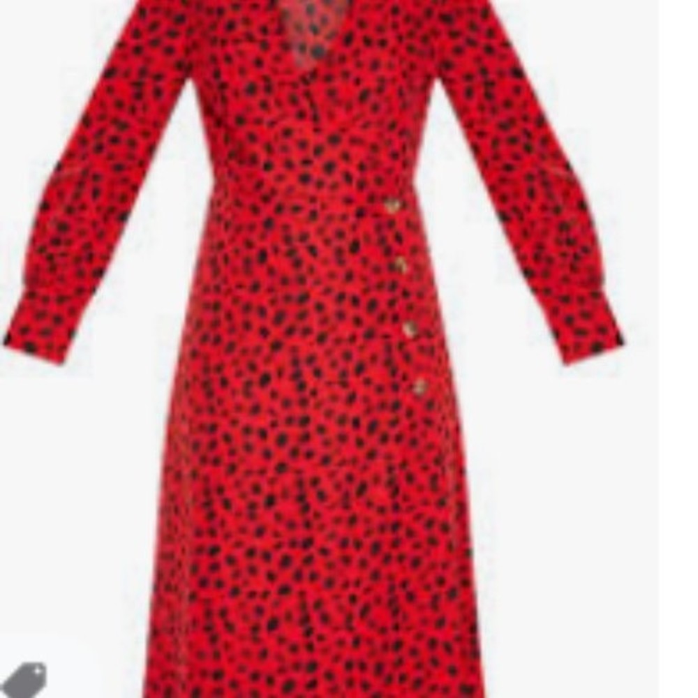 Petite Red Dalmatian Print Button Midi Dress - image 4